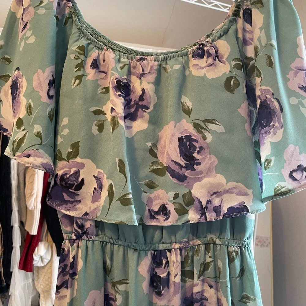 Floral Maxi Dress in Green and Purple - Picture 2 of 5